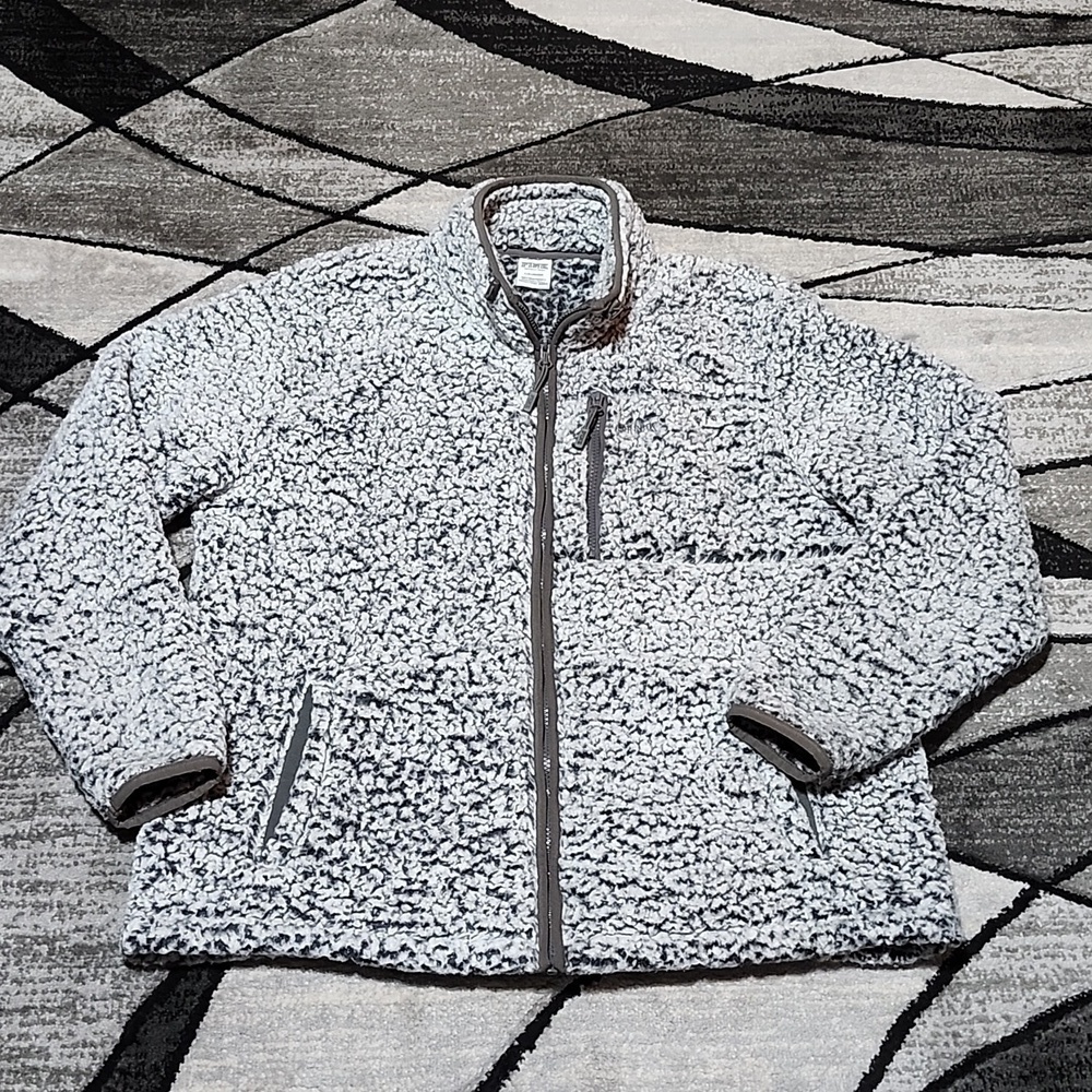 VS PINK 2019 EMBROIDERED LOGO GRAY FULL-ZIP POCKETS SHERPA JACKET LARGE